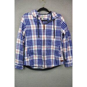 L. L. Bean Relaxed Fit Hooded Plaid Flannel Full Zip Cardigan-Size Small